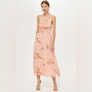 Topshop Twist Front Burnout Dress In Blush
